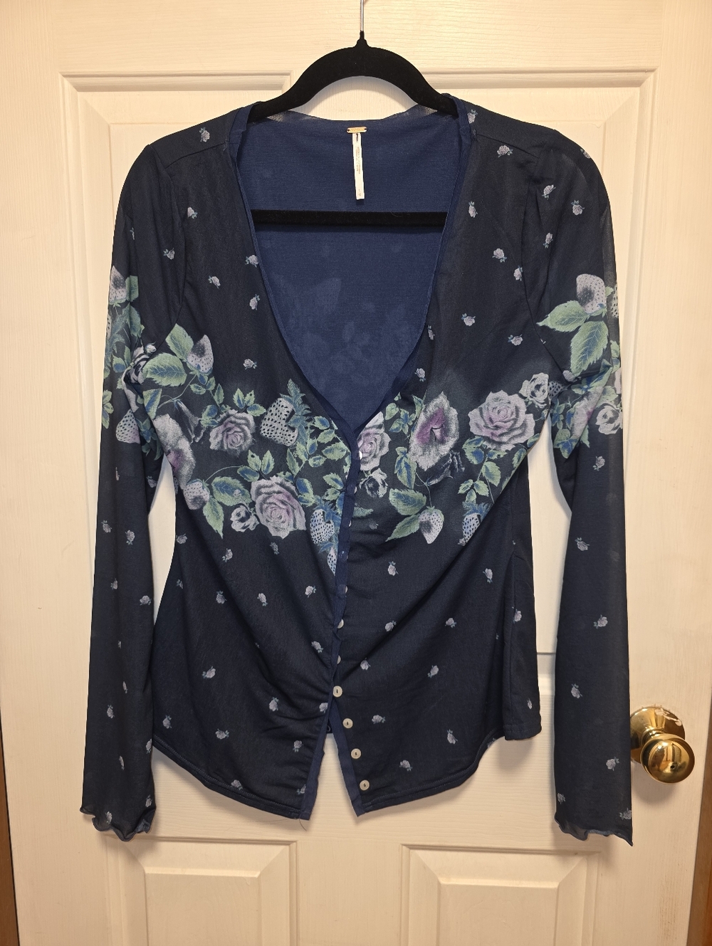 Free People Home Grown Mesh Cardi In Blue Combo Size New Without Tags - Picture 4 of 9